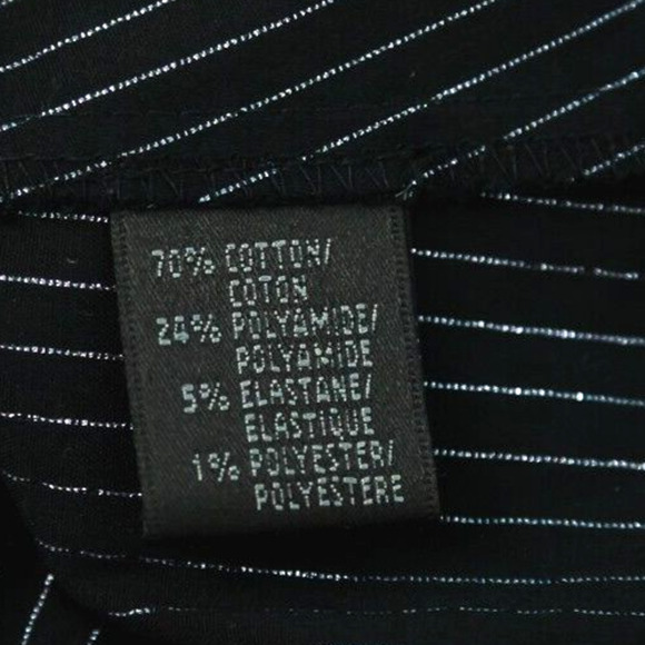 Lafayette 148 Size 2 Black Silver Stripe Collared Button Front Long Sleeve Top - Picture 5 of 7